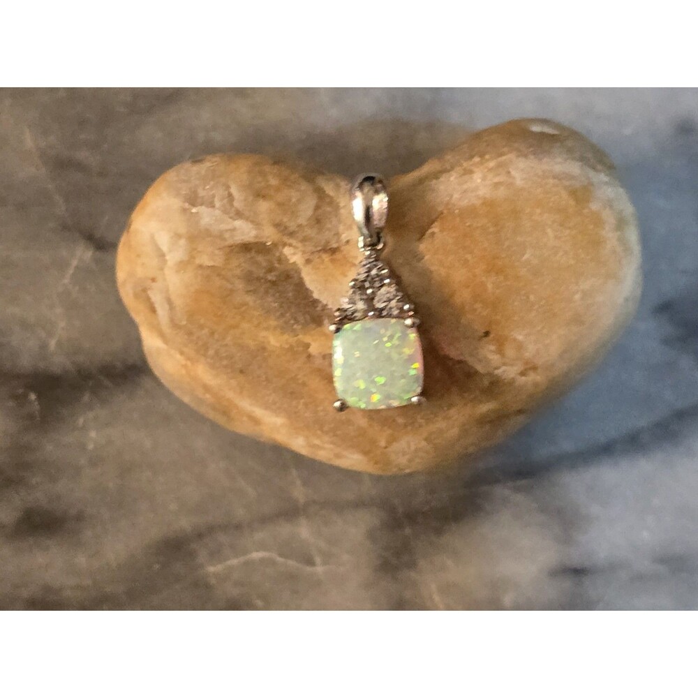 Vintage AJC American Jewelry Chain Sterling Silver Cushion Synthetic Opal...